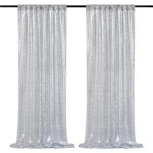 Silver Sequin Backdrop 2Panels 2FTx8FT Christmas Party Backdrop Curtains Glitter